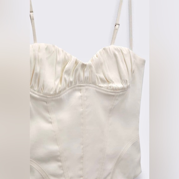 Zara NWOT linen blend ruched bust bustier top corset style ivory white bodysuit - Picture 7 of 7
